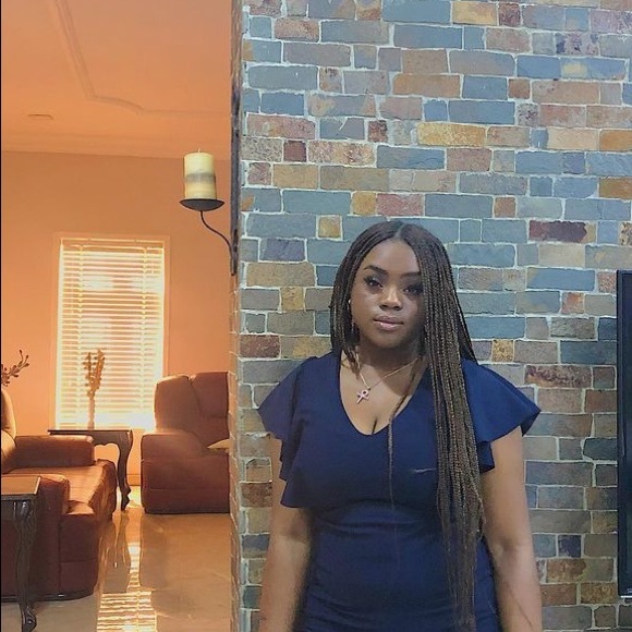 navy ruffle hem fishtail midi dress - Picture 3 of 3